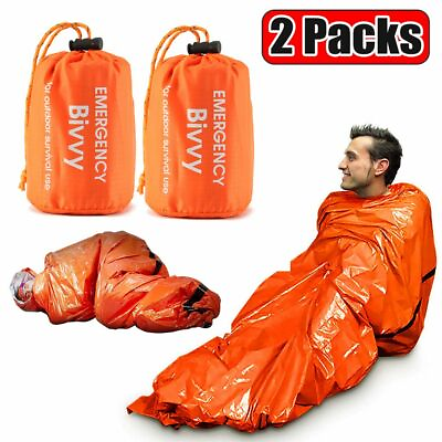 2 Packs Emergency Sleeping Bag Thermal Waterproof Outdoor Survival Camping Bag