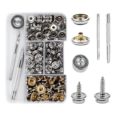 #ad 135PCS Snaps Button Marine Grade Canvas Snap Kit Stainless Steel Upholstery B
