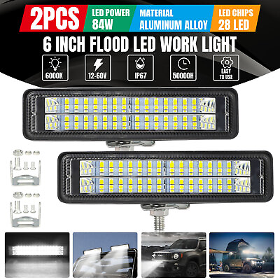 #ad 2x 6inch 84W LED Work Light Bar Flood Fog Lamp Offroad Driving Truck SUV ATV 4WD