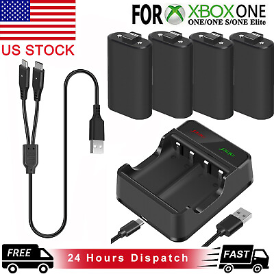#ad For XBOX ONE Controller Play Dual Charging Dock2x Rechargeable Battery Pack US