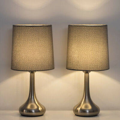 #ad Modern Set of 2 Bedside Table Lamps Desk Lamp Gray Nightstand Light Bedroom