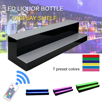 #ad 31quot; 2 Tier LED Lighted Glowing Liquor Bottle Display Shelf Home Back Bar Rack