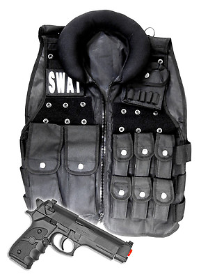 #ad #ad Police SWAT Vest Halloween Costume with Toy Gun Cop Adult Men size Airsoft Pack