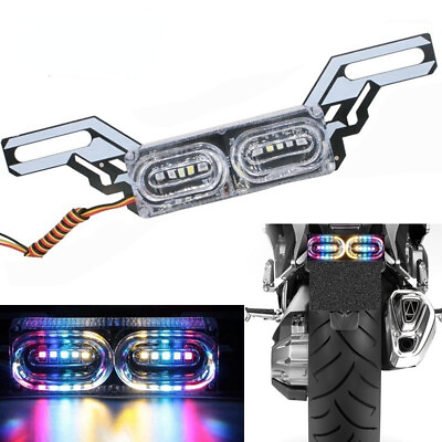 #ad 1x Motorcycle Strobe LED Tail Light Brake Light Rear License Plate Light 12V RGB