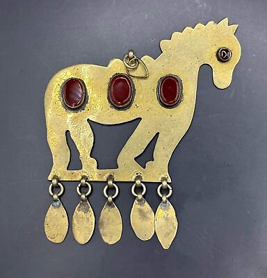 #ad Wonderful Old gold Golding Rare horse Agate stone Unique Old Pendant
