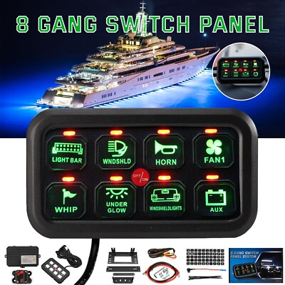#ad 8 Gang Auxiliary Switch Panel LED Light Bar Circuit Control For Car Boat Marine