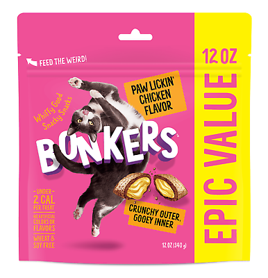 #ad 4 Pack Bonkers Crunchy and Soft Cat Treats Paw Lickin#x27; Chicken Flavor 12 Oz