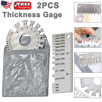 #ad 2PCS Sheet Metal Gauge Thickness Gage Wire Gauge Round Measuring Tool Stainless
