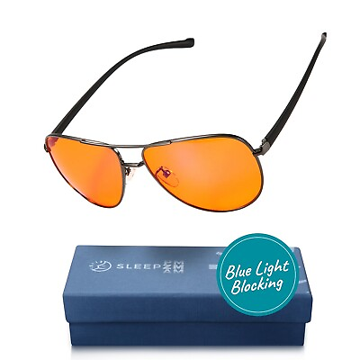 #ad Sleep ZM Black Aviator Style Orange Lens Blue Light Blocking Glasses