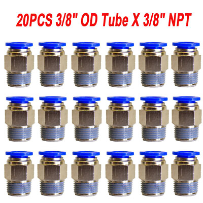 #ad 20Pc 3 8quot; OD Tube X 3 8quot; NPT Pneumatic Fitting Push To Connect Air Fittings