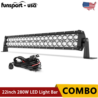 22quot; inch LED Light Bar 280W Flood Spot Combo Offroad Driving Lamp Wiring Harness