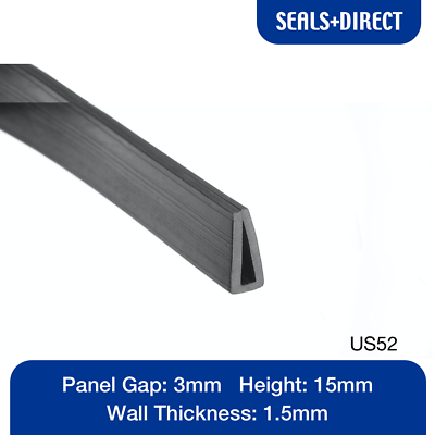 #ad Rubber Square U Channel Section US52 Seal Fits 3mm Panel Edge 15mm Height