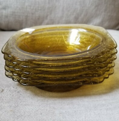 #ad FEDERAL AMBER DEPRESSION GLASS FRUIT BOWLS 7quot; SQUARE Bicentennial Edition 1976