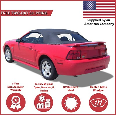 #ad 1994 04 Ford Mustang Convertible Soft Top w DOT Approved Heated Glass Black