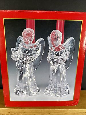 #ad VTG NOS Centurion Collection Heavy Glass Set of 2 6.25quot; Angel Holdersamp; Candles