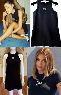 #ad Chanel Vintage 2008 Sport Tweed Black Mini Dress 34 36 2 4 Top Logo Shirt Vtg S