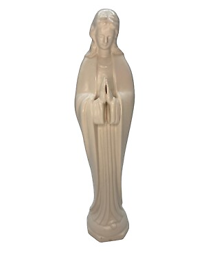 #ad VINTAGE Ceramic Blessed Virgin Mary PRAYING Statue White Japan Slender EUC