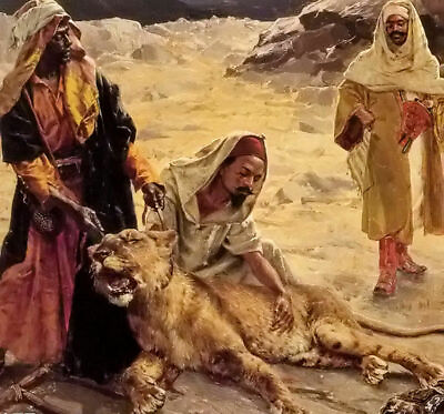 #ad Oil painting rudolf ernst the captured lion arabs with wild animal on canvas