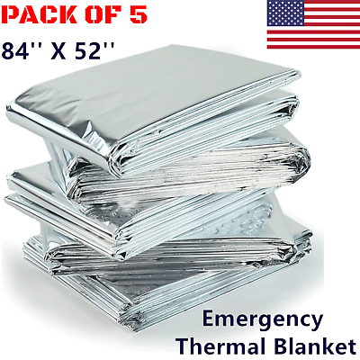 5 Pack Emergency Blankets Thermal Mylar Survival Safety Insulating Heat 54quot;x 82quot;