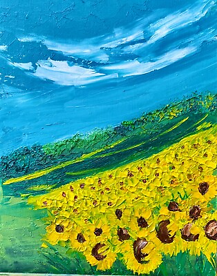 #ad Sunflower Flower Painting Original Art Impasto Oil Painting Flower Field