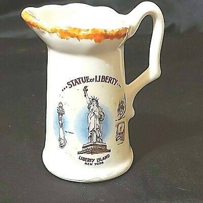 #ad Vintage Statue Of Liberty Mini Pitcher Liberty Island NY USA 4quot; Tall Preowned