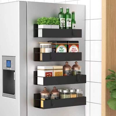 #ad HuggieGems 4 Pack Magnetic Spice Storage Rack Organizer for Refrigerator Oven