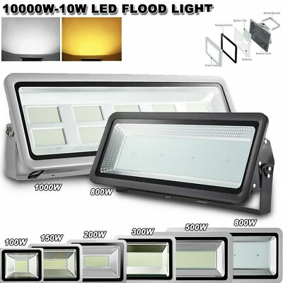 LED Flood Light 10 1000W SMD Reflector Outdoor Spotlights Security IP65 110V US