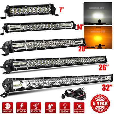 #ad Dual Row 7 14 20 26 32quot; INCH LED Light Bar White Amber Offroad Lamp SUV Truck