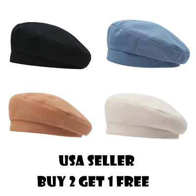 #ad Solid Color Canvas Women Vintage French Style Beret Hat Cap Fall Spring Winter