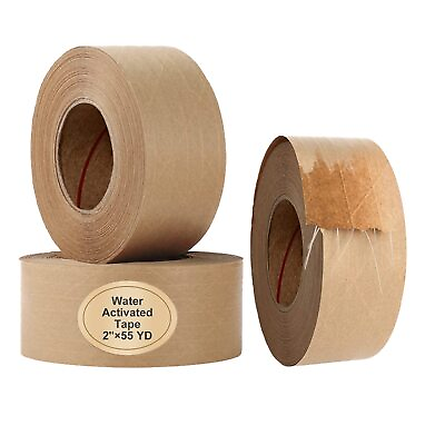 #ad Water Activated Tape Brown Reinforced Kraft Paper Carton Sealing Gummed Tape