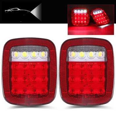 #ad 2pcs Universal Car Truck Trailer Light 16LED Stop Turn Signal Brake Tail Lamps