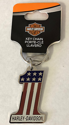 #ad Harley Davidson Number 1 Red White Blue Metal Key Chain NEW