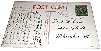 #ad 1908 MISSOURI PACIFIC MOPAC LITTLE ROCK amp; WINNFIELD RPO HANDLED POST CARD