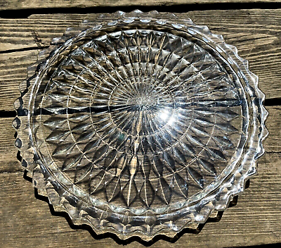 #ad #ad Federal Glass Cake Platter Sawtooth Pattern 10.25quot; Mid Century Modern