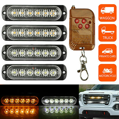 Car 6 LED Amberamp;White Police Strobe Flash Light Dash Emergency Warning Lamp Kit