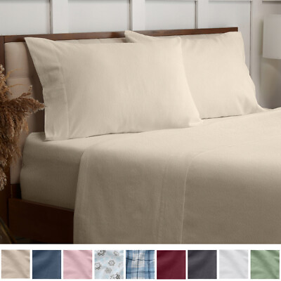 #ad Mellanni 100% Cotton Flannel Sheet Set w Deep Pockets Breathable amp; Warm 160GSM