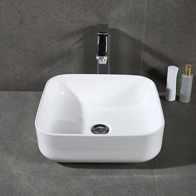 #ad Wonchael Square Bathroom Vessel Sink 15.25 inches Small Design White