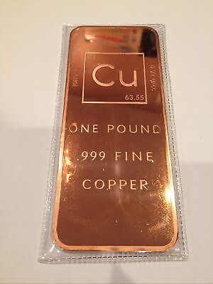 #ad 1 One Pound .999 Copper Bullion Bar By Unique Metals