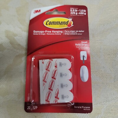 #ad 3M Command Refill Strips Small White 20 Strips 17022 ES NEW CONDITION