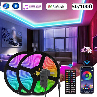 #ad 100ft 50ft LED Strip Lights Bluetooth Music Sync 5050 RGB Room Light With Remote