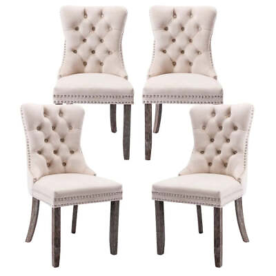 #ad Velvet Upholstered Wingback Dining Chairs With Ring Pull Trim amp; Button Back Set