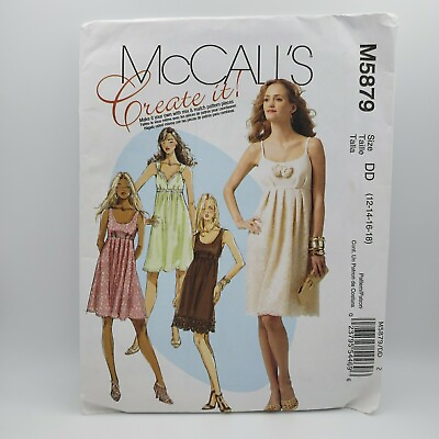 #ad McCall’s 5879 Empire Waist Sleeveless Dress Sewing Pattern Size 12 18 Uncut