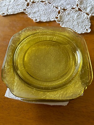 #ad Vintage Depression Glass Federal Amber Yellow Glass Madrid 7.5” Dessert Plate
