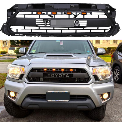 #ad #ad Front Grille For 2012 13 14 2015 Tacoma Bumper Grill Matte Black W Letter W LEDs