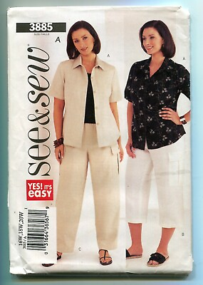 #ad See amp; Sew Pattern 3885 Misses Petite Shirt Pants Loose Fit Size 16W to 20W Uncut