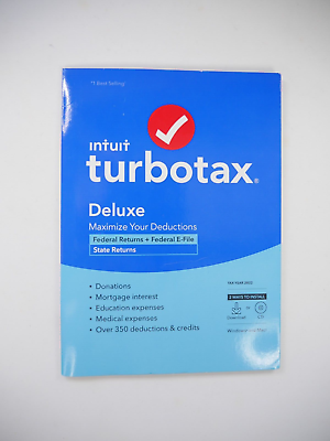 #ad Turbotax Deluxe 2022 Federal RETURNS E FILE amp; State Tax Windows amp; Mac