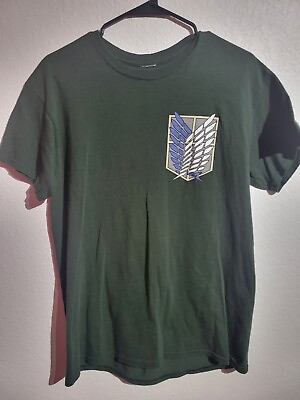 #ad Attack On Titan Shirt Size Medium Green Wings Of Freedom Front and Back Anime