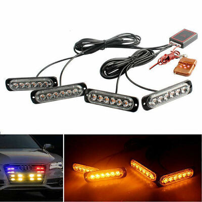 #ad Car 6LED Amber Police Strobe Flash Light Dash Emergency Warning Lamp Kit Set