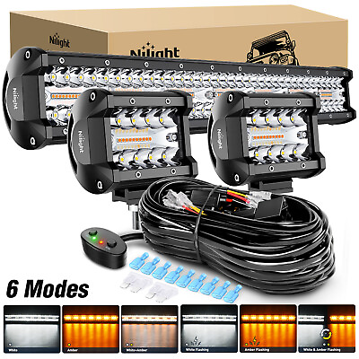 Nilight 20quot; inch 420W Amber White LED Light Strobe Bar 2x 4quot; Fog Lamps Wiring