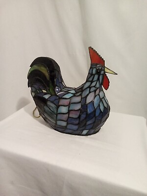#ad Vintage Tiffany Style Stained Glass Rooster Corded Table Light Beautiful Cond
